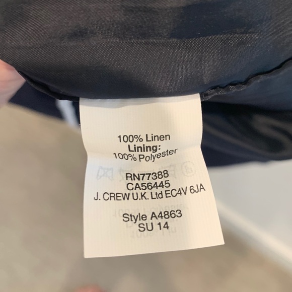 NWT J.Crew Herringbone Linen Dress Navy Blue Ivory/White 2 - Picture 8 of 8